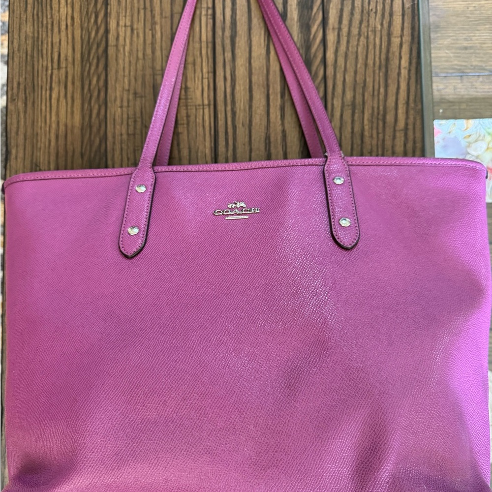 Coach Pink Pebbled Leather Tote with Silver Hardware